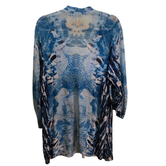 Nic + Zoe Stunning Ocean Blue Linen Blend Long Line Cardigan Sweater Size XL - Picture 2 of 5